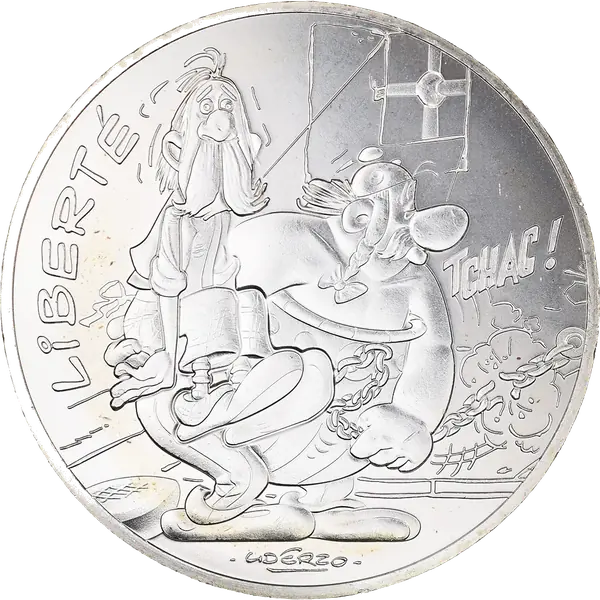10 € Astérix Liberté — Obélix libère un Breton de ses chaînes 2015 par Uderzo, série Valeurs de la République